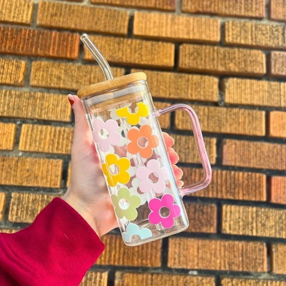 Retro flower square glass - Picture 1 of 4
